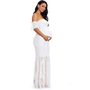 White lace mermaid off shoulder maternity dress